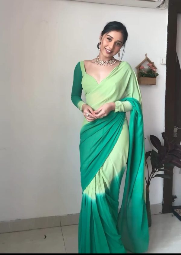 Pista And Green Georgette Silk Multi Combination All Over The Saree - Image 5