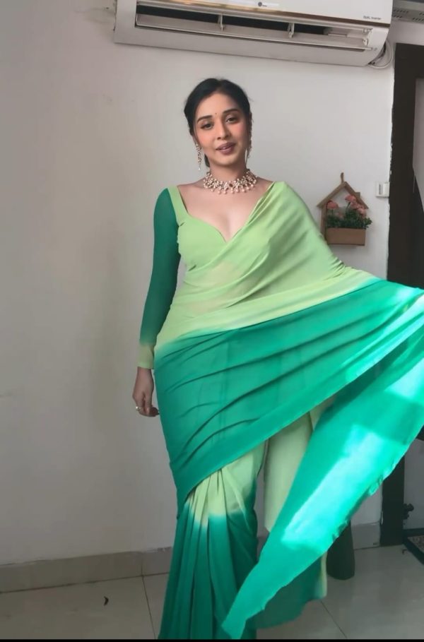 Pista And Green Georgette Silk Multi Combination All Over The Saree - Image 6