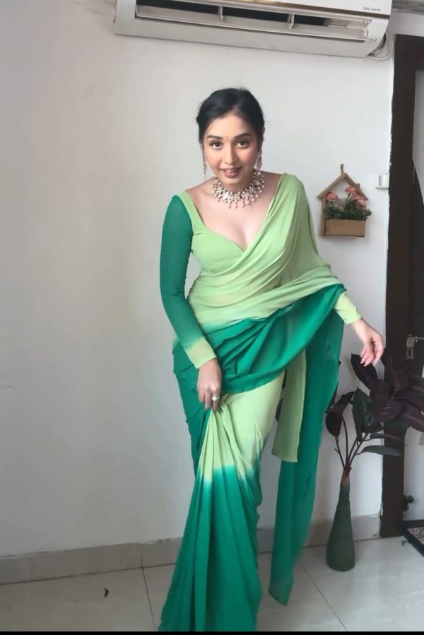 Pista And Green Georgette Silk Multi Combination All Over The Saree - Image 7