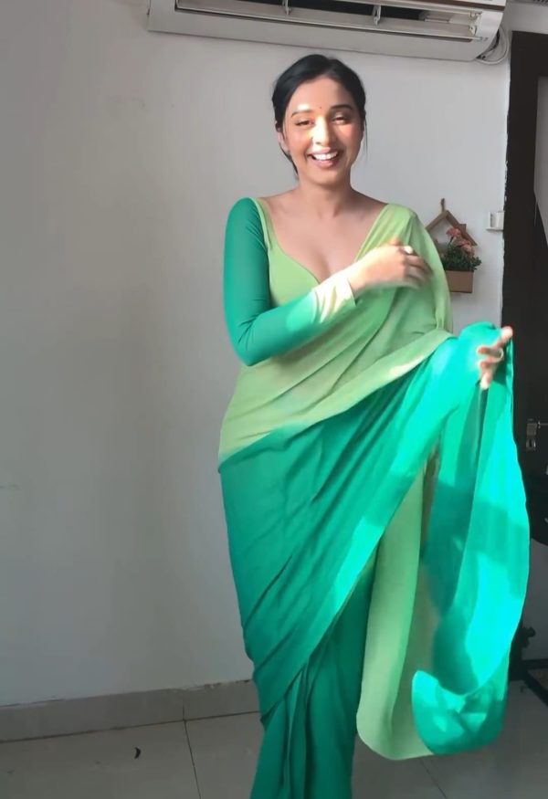 Pista And Green Georgette Silk Multi Combination All Over The Saree - Image 2