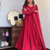 Superb Red Color Star Georgette With Embroidery Work Anarkali Gown
