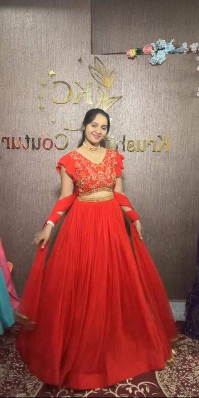 Red Fox Georgette Embroidery Thread Hand Pasting Real Mirror Lehenga Choli