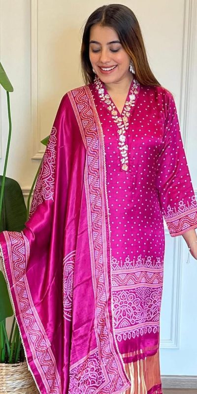 Fancy Rani Color Chinon Silk Wide Digital Print Coding Work Salwar Suit