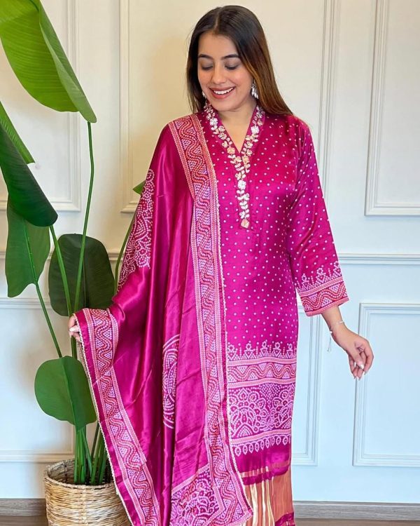 Fancy Rani Color Chinon Silk Wide Digital Print Coding Work Salwar Suit