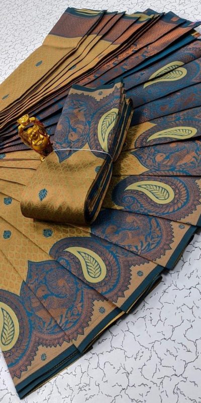 Wonderful Gold Color Soft Litchi Silk contrast border weaving design Saree