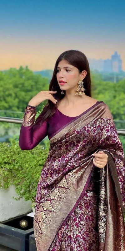 Wine Soft Silk Jacquard Saree