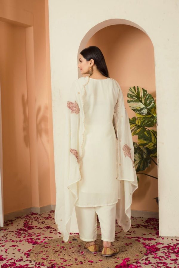 Cream Fox Georgette Embroidery Thread Sequence Salwar Suit - Image 6