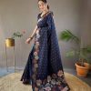 Aglow Navy Blue Color Soft Litchi Silk Kubera Pattu Saree