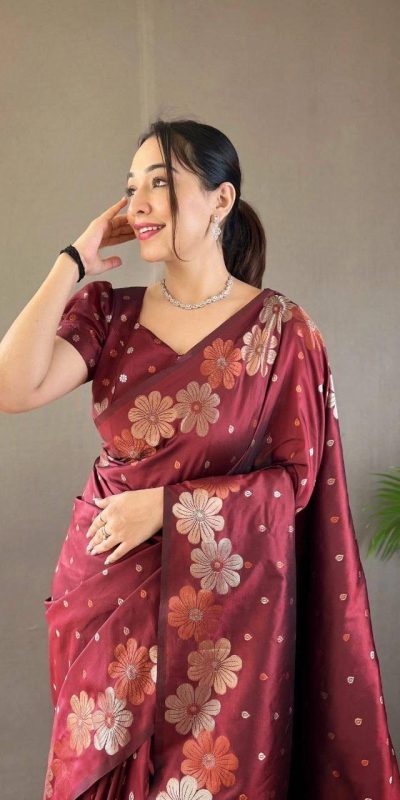 Aglow Red Color Soft Litchi Silk Kubera Pattu Saree