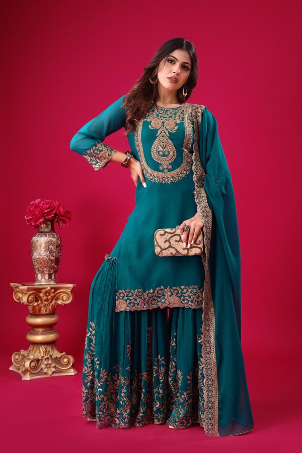Blue Faux Georgette Embroidery Sequence Work Salwar Suit - Image 2
