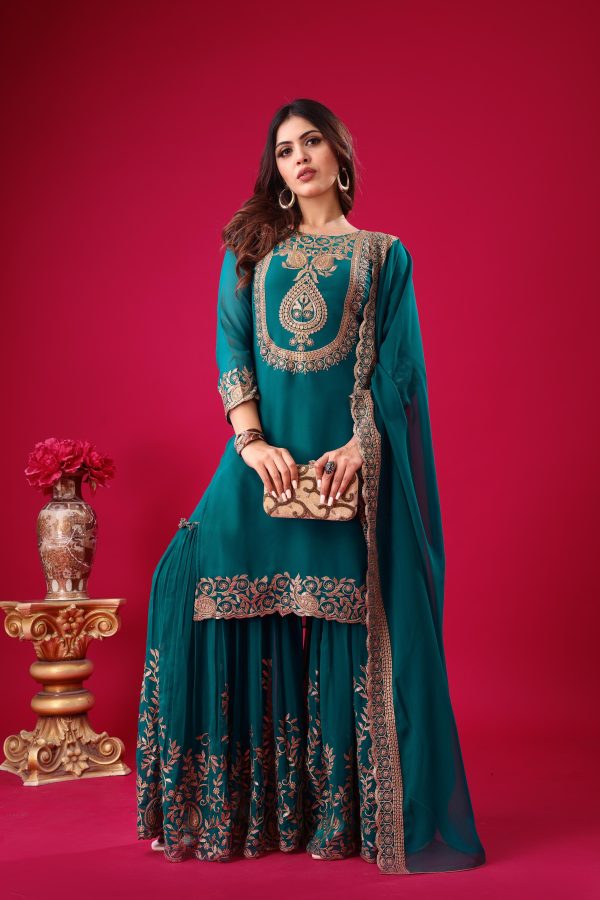 Blue Faux Georgette Embroidery Sequence Work Salwar Suit - Image 3