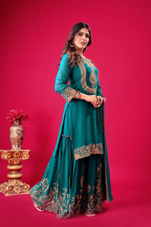 Blue Faux Georgette Embroidery Sequence Work Salwar Suit - Image 4