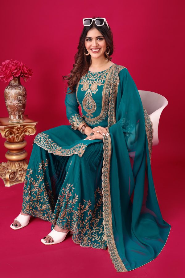 Blue Faux Georgette Embroidery Sequence Work Salwar Suit - Image 5