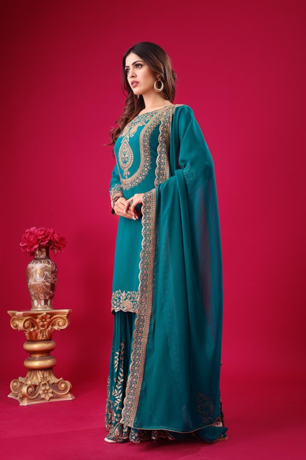 Blue Faux Georgette Embroidery Sequence Work Salwar Suit - Image 6