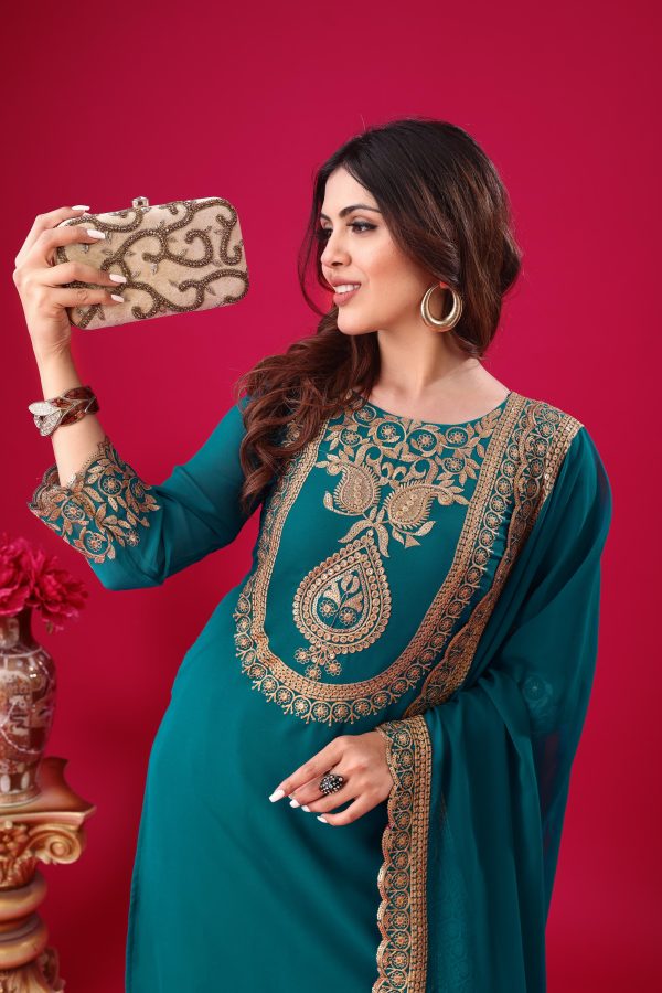 Blue Faux Georgette Embroidery Sequence Work Salwar Suit - Image 8