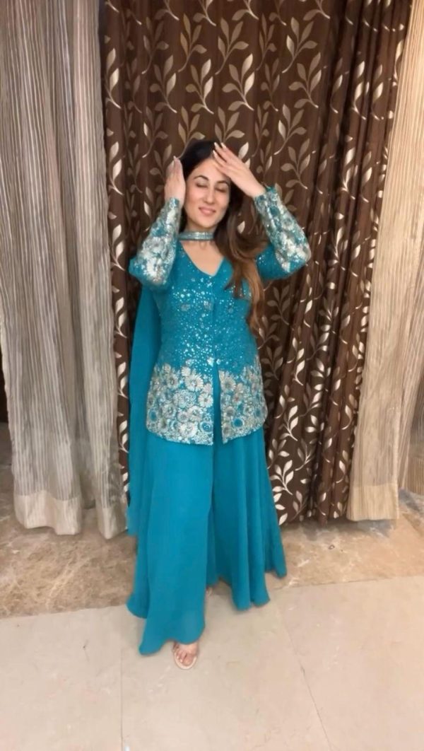 Blue Georgette Sequence Embroidery Work Salwar Suit - Image 2