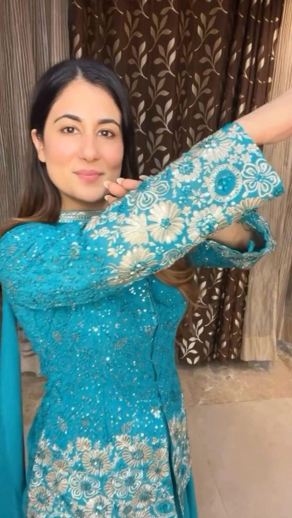 Blue Georgette Sequence Embroidery Work Salwar Suit - Image 4