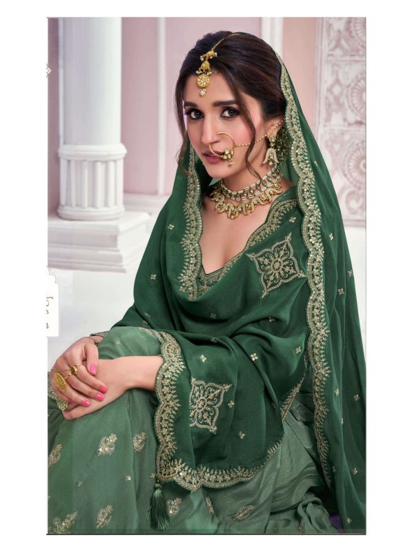 Amazing Green Color Chinon Multi Coding Work Salwar Suit