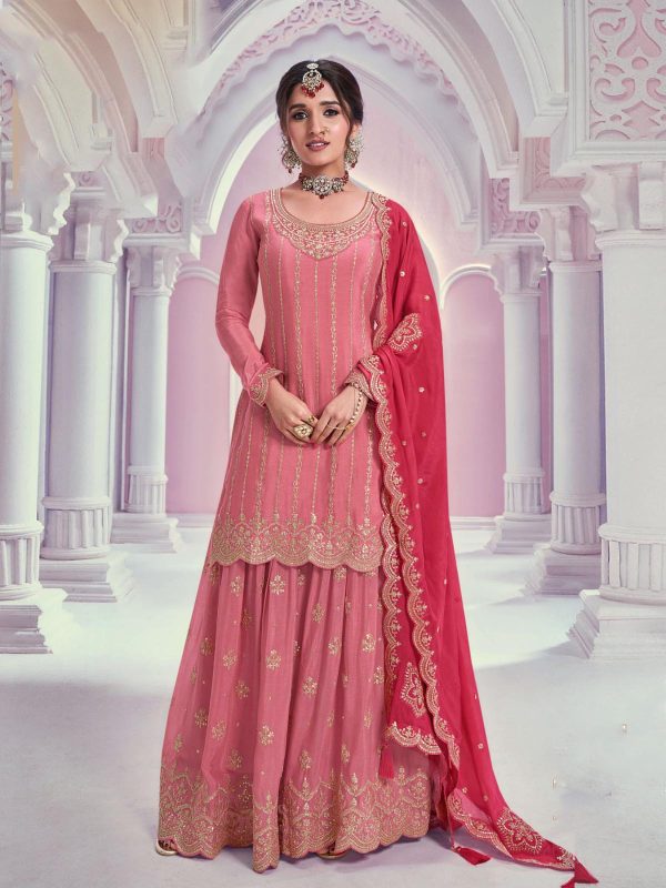 Amazing Light Pink Color Chinon Multi Coding Work Salwar Suit