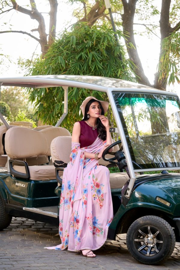 Amazing Light Pink Color Weightless Marble Floral Printed Saree