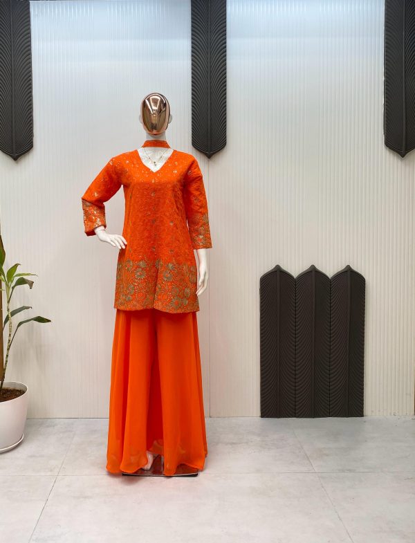 Orange Georgette Sequence Embroidery Work Salwar Suit - Image 2