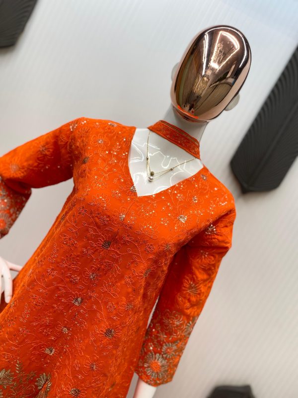 Orange Georgette Sequence Embroidery Work Salwar Suit - Image 3