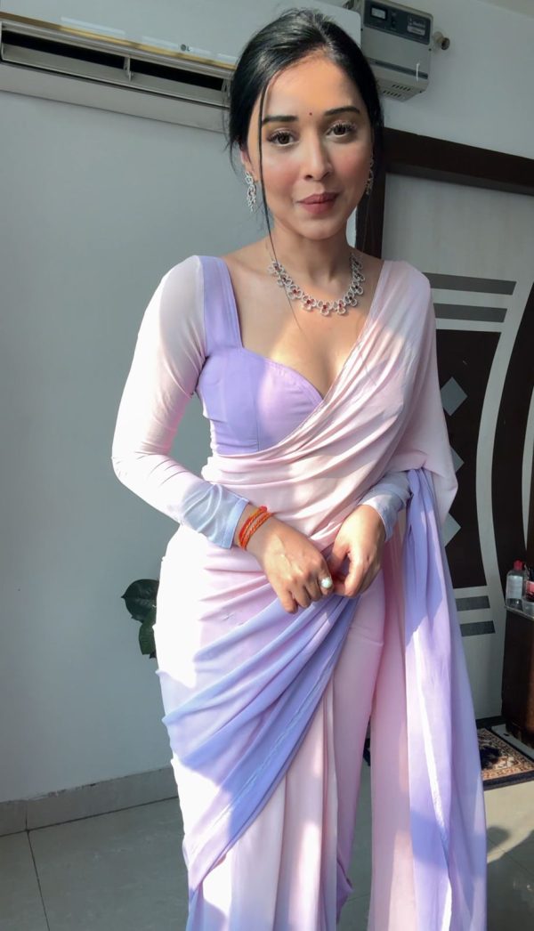 Purple And Pink Soft Georgette Silk Ready To Wear Saree - Image 2