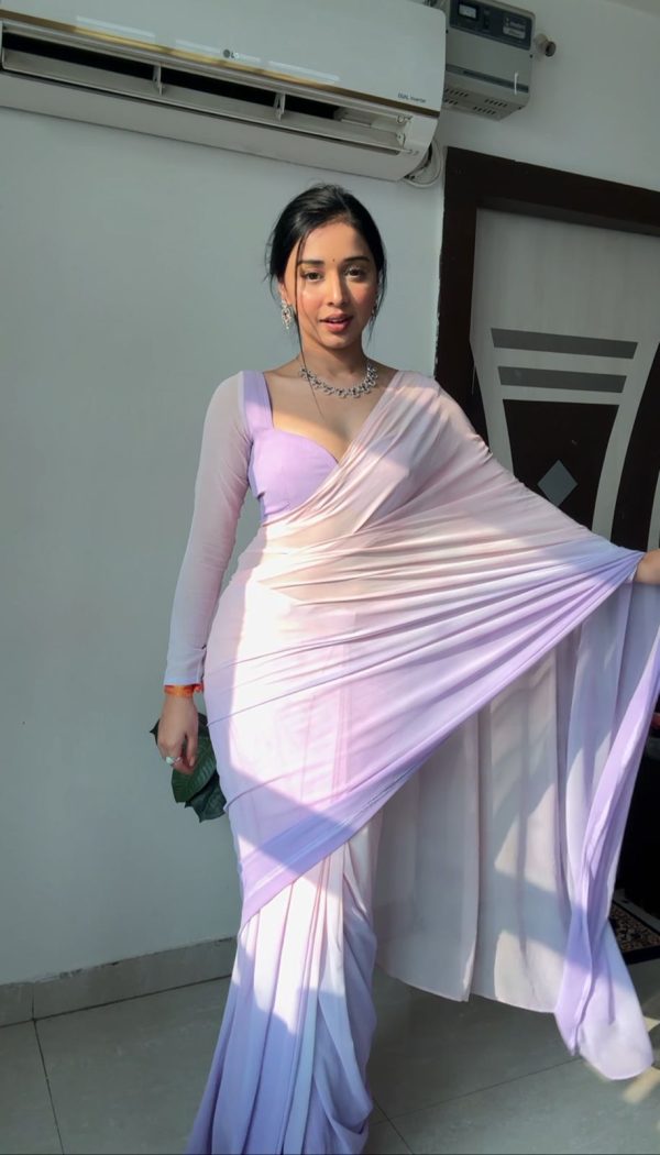 Purple And Pink Soft Georgette Silk Ready To Wear Saree - Image 3