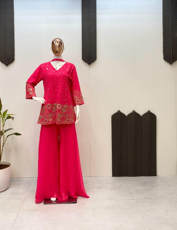 Rani Pink Georgette Sequence Embroidery Work Salwar Suit - Image 2