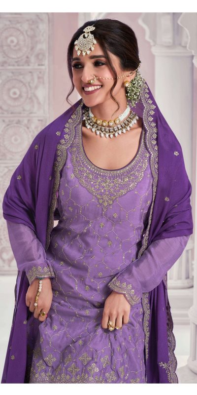 Amazing Violet Color Chinon Multi Coding Work Salwar Suit