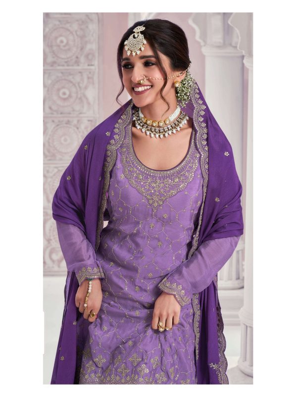 Amazing Violet Color Chinon Multi Coding Work Salwar Suit