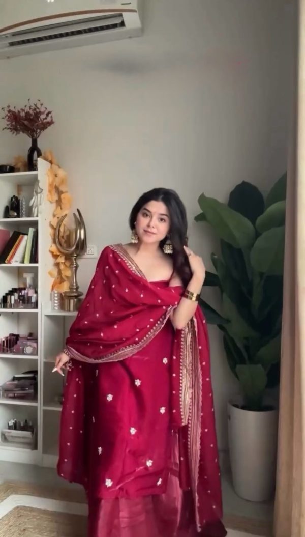 Red Thread With Sequence Salwar Suit - Image 2