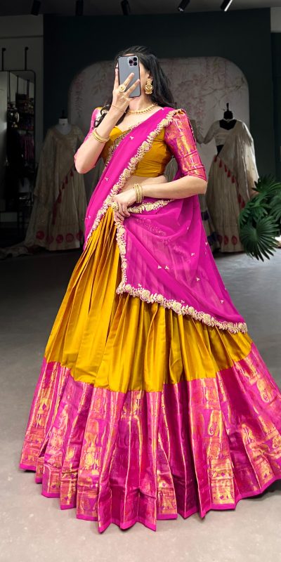 Awesome Mustad Color Narayan Pattu Zari Weaving Work Lehenga Choli
