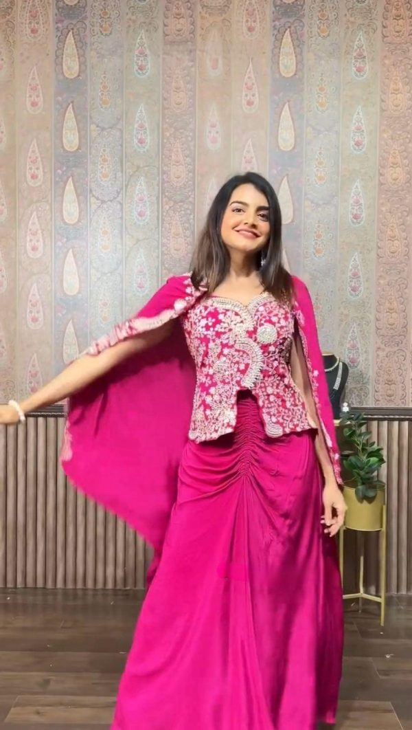 Pink Chinon Sequence Embroidery Work Dhoti Suit - Image 2