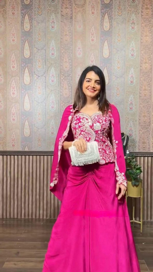 Pink Chinon Sequence Embroidery Work Dhoti Suit - Image 3