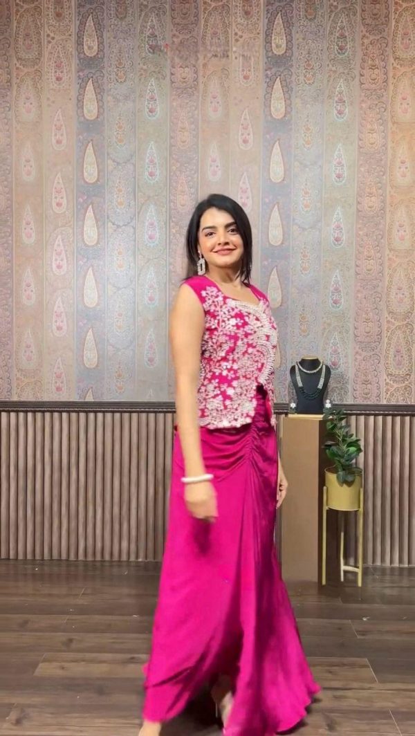 Pink Chinon Sequence Embroidery Work Dhoti Suit - Image 4