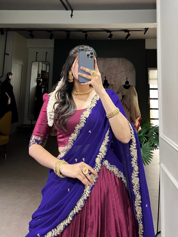 Pink Narayan Pattu Zari Weaving Work Lehenga Choli - Image 3