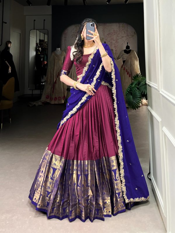 Pink Narayan Pattu Zari Weaving Work Lehenga Choli - Image 4