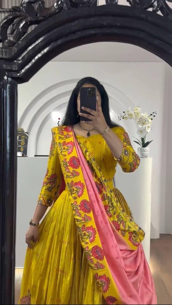 Yellow Chant Crepe Print Lehenga Choli - Image 2