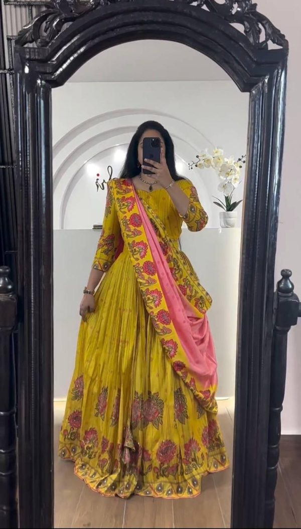 Yellow Chant Crepe Print Lehenga Choli - Image 3
