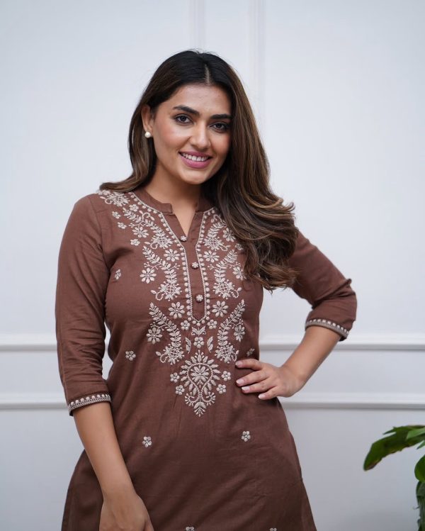 Brown Rayon Embroidery Work Salwar Suit - Image 2