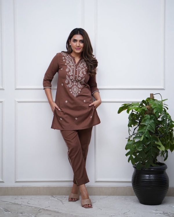 Brown Rayon Embroidery Work Salwar Suit - Image 3