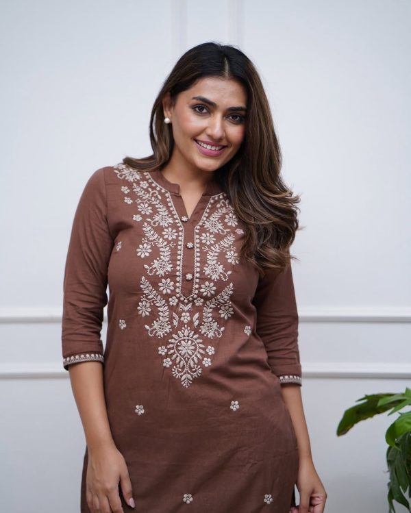 Brown Rayon Embroidery Work Salwar Suit - Image 5
