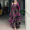 Beautiful Pink Color Georgette Floral Printed Paper Mirror Lace Gown