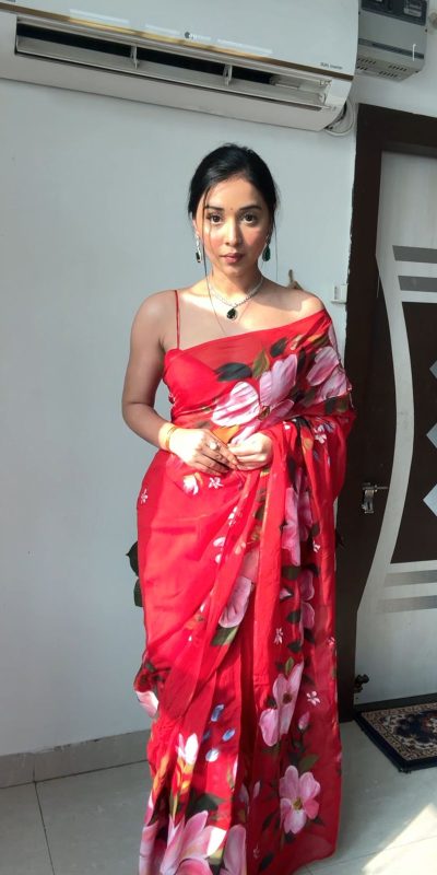 Brid Red Color Soft Organza Silk Ready To Wear Saree