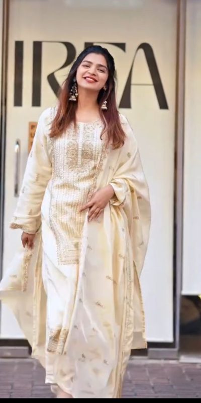 Bright Half White Color Georgette With Embroidery Work Salwar Suit