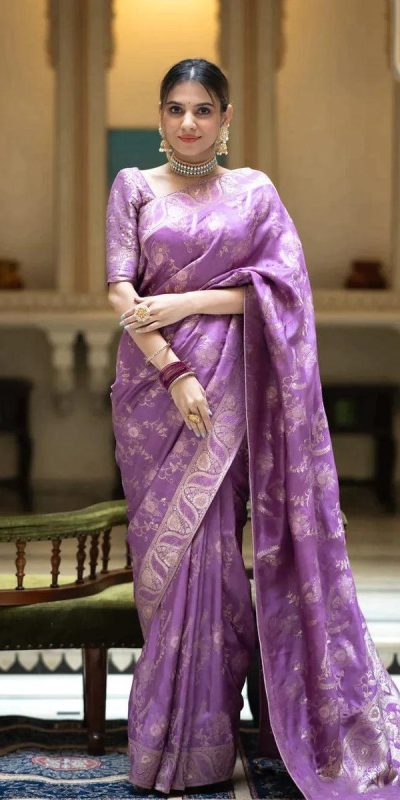 Bright Purple Color Soft Litchi Silk All Over Weaving Saree