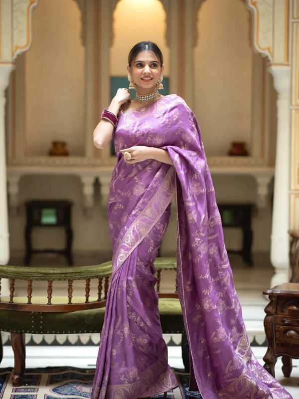 Purple Soft Litchi Silk All Over Weaving Saree - Image 2