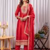 Red Chinon Thread Sequence Work Salwar Suit