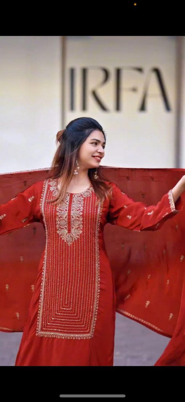 Red Georgette With Embroidery Work Salwar Suit - Image 2